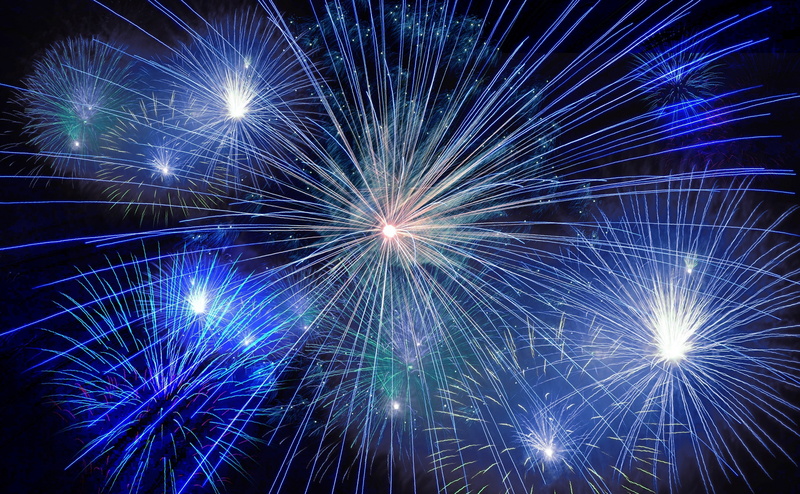 New Year, glowing, white, blurred motion, Midnight, firework display, 4K, stareffects, sky, firework, newyearseve, sylvester, Holidays, blue, newyearsday