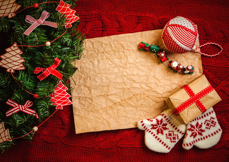 fir Tree, christmas Ornament, copy Space, santa Claus, box, rustic, high angle view, gloves, decor, shape, old-fashioned, holiday, indoors, symbol, tape