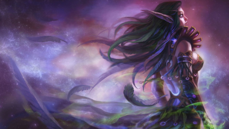 purple, multi colored, night, women, hairstyle, fantasy, wearing, magic, nature, woman, WarCraft, by shuzong, druid, sea, green, creativity, dress