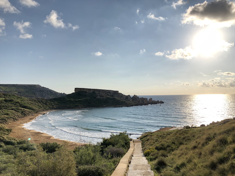 sun, no people, beauty in nature, nature, scenery, bay, sunlight, tranquility, sky, tranquil scene, promontory, coast, horizon, malta, light, flare, water