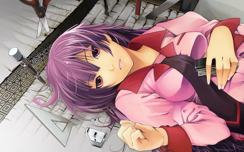 senjougahara hitagi, bakemonogatari, sharp objects, 2K, lies, shiomiya ir
