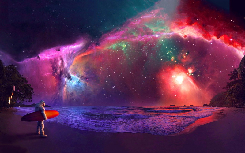 andromeda, astronaut, fantasy, galaxy, 1080P, art