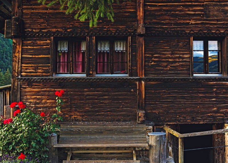 no people, home, outdoors, wooden, switzerland, cottage, flowering plant, rustic, flower, country, hdr, plants, architecture, cozy, wood - material, building exterior