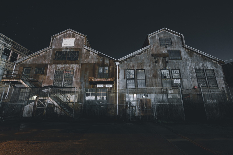 sky, wooden, no People, city, ruined, night, architecture And Buildings, bad condition, houses, rusted, building, barnyard, residential district, 8K, built Structure