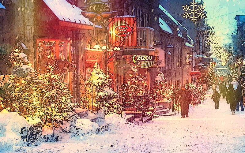 city, lights, snow, non-western script, script, day, architecture, walking, travel, buildings, 1080P, building exterior, outdoors, cold temperature, group