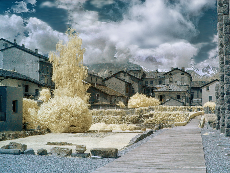 sky, building, residential district, footpath, house, city, tree, aosta, road, no people, extreme weather, direction, nature, outdoors, plant, vegetation