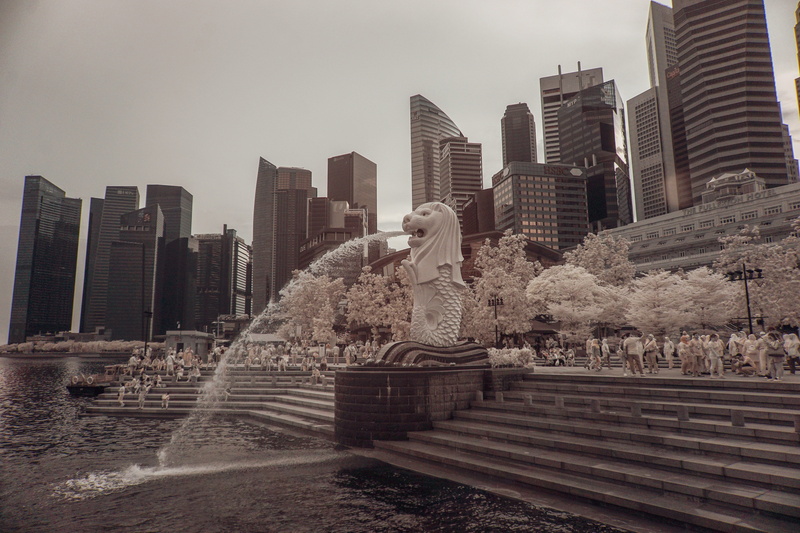 city, merlion, business, one person, skyscraper, tall - high, built structure, leisure activity, infrared, real people, women, modern, 5K, young adult