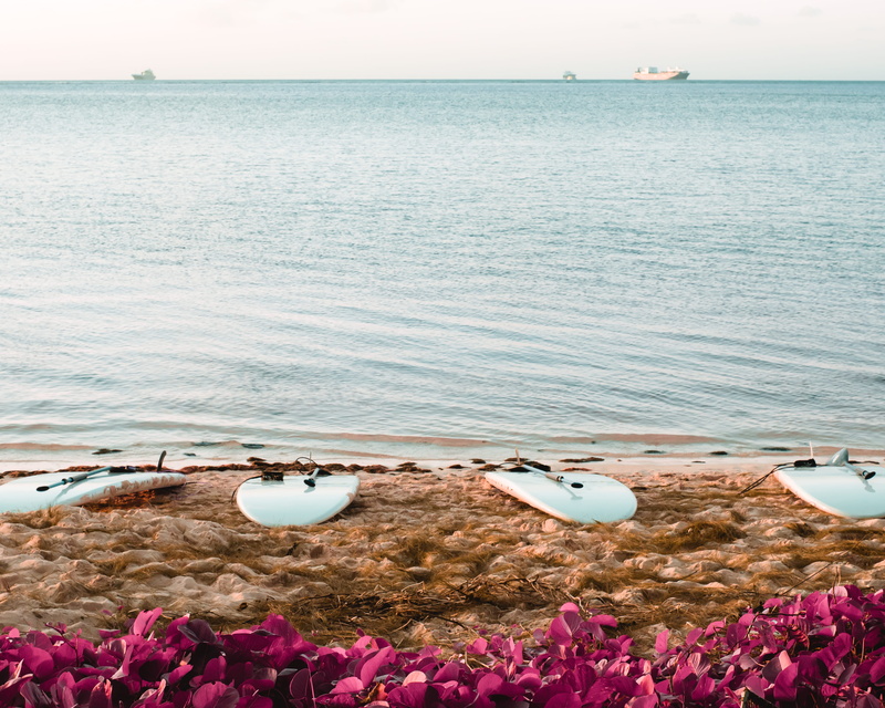 surfboard, no people, mode of transportation, tranquil scene, scenics - nature, tropical, northern mariana islands, infrared, horizon, beach, saipan, water