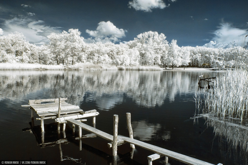 nature, river, Infrared, 1080P, sky, white