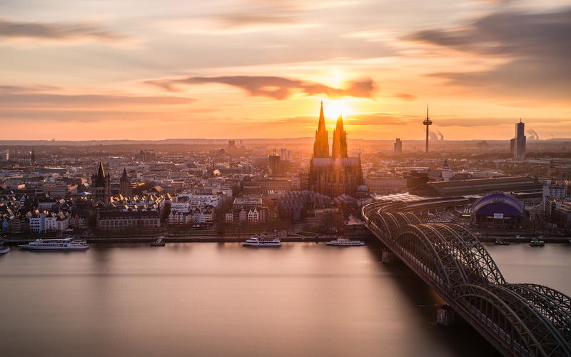 Germany, sunset, Cologne Cathedral, 2K, Cologne, Köln, Rhein