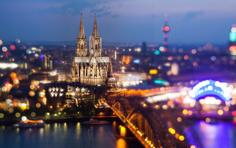 Bridge, 1080P, Rhein, Lights, Night, Germany, Cologne, Cathedral, River, City