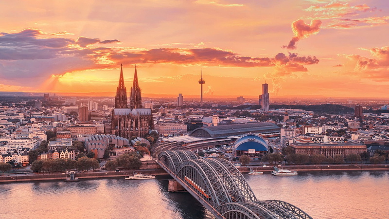 Cologne Cathedral, bridge, Germany, Cologne, sunset, city, cityscape, 1080P