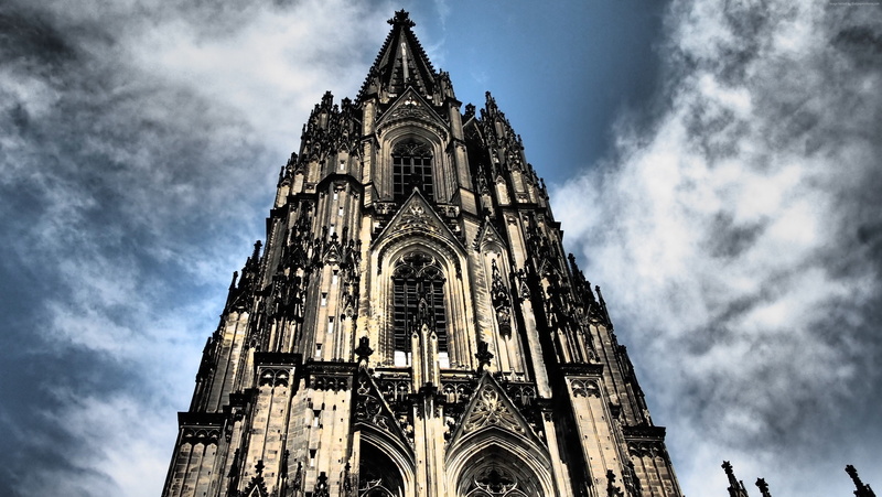 low angle view, Cologne, place of worship, 4K, spirituality, architecture, outdoors, travel destinations, the past, cloud - sky, Cologne Cathedral, spire