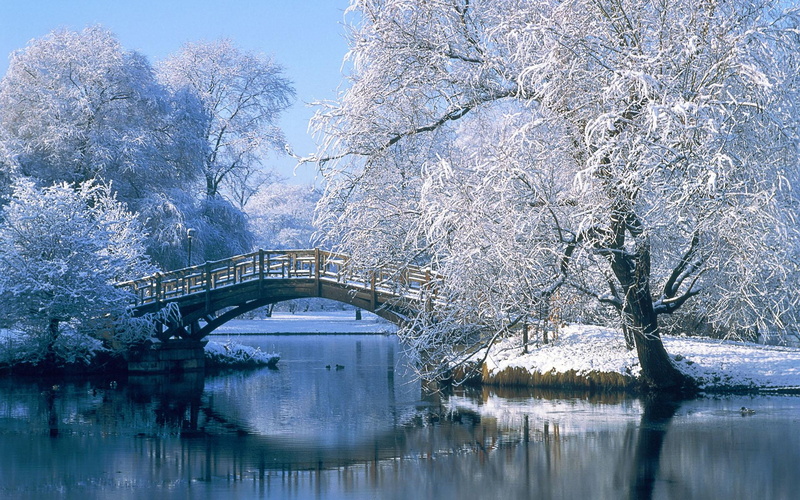 grey, snow, 1080P, 3d and abstract, footbridge, wintery, bridge, river