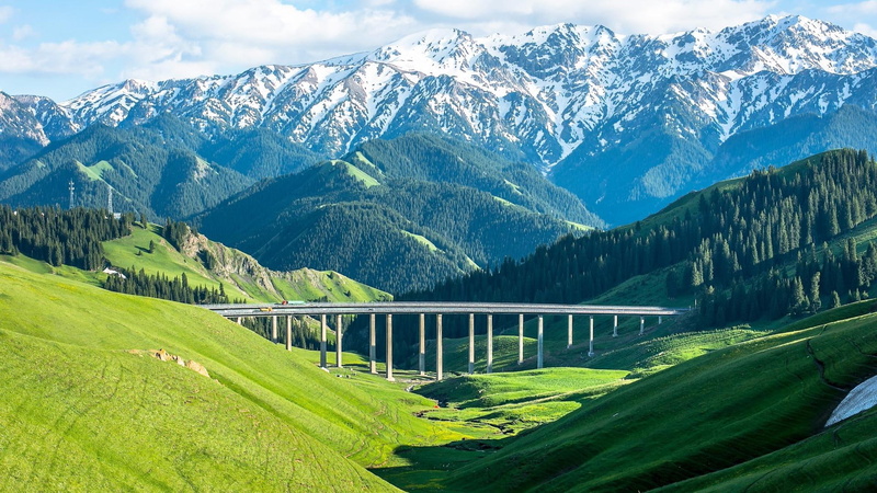 canyon, china, valley, asia, mountain range, fruit ditch bridge, landscape, guozigou bridge, xinjiang, 1080P, bridge, silk road