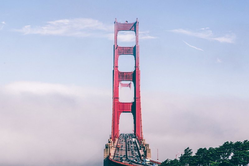 1080P, mist, Golden Gate Bridge, clouds, traffic, bridge