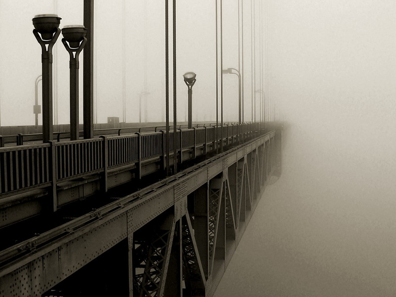 day, in a row, absence, mist, railroad track, bridge, 720P, bridge - man made structure, travel, street light, nature, no people, noir, track, Golden Gate Bridge