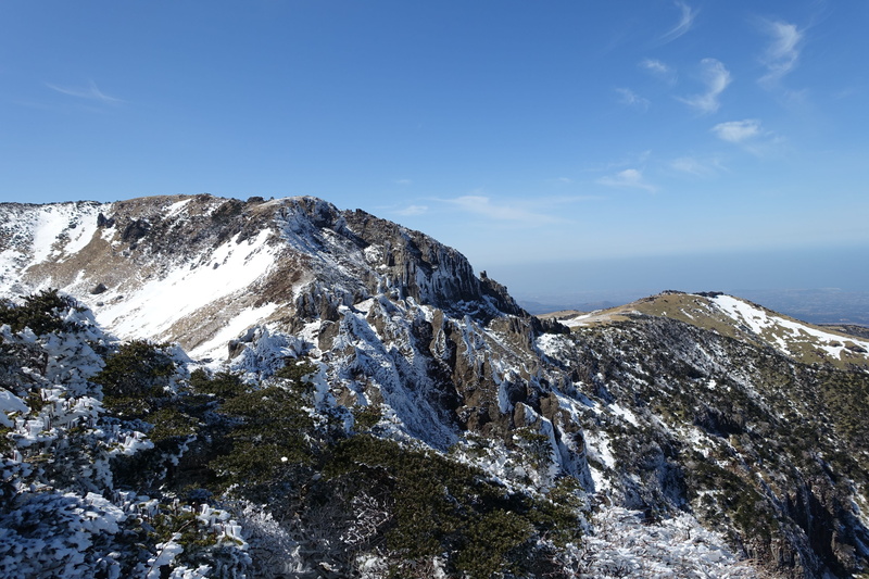 rock, cold temperature, climbing, bridge, sky, tranquility, mountain range, rock - object, landscape, environment, Jeju Island, scenics, no people, Snow Mountain