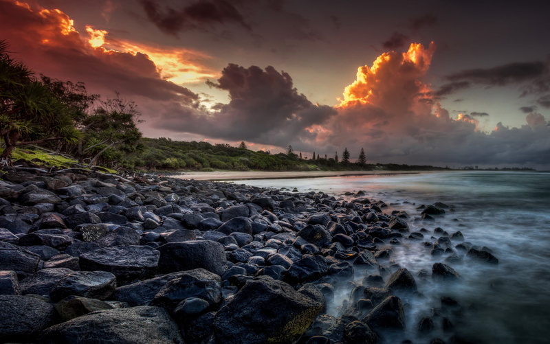 2K, non-urban scene, cloud - sky, long exposure, land, orange color, water, clouds, rocky, sea, sand, landscape, coast, nature, rock, tranquility, rock - object