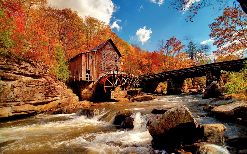 landscape, architecture, flowing water, river, no people, transportation, outdoors, flowing, built structure, sky, arch bridge, motion, plant, tree, change
