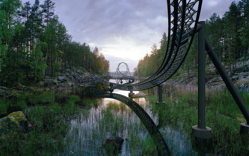 built structure, 1080P, water, beauty in nature, outdoors, arch, growth, river, footbridge, bridge, cloud - sky, day, sky, metal, tree, nature, connection