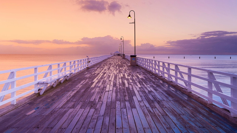 tranquility, nature, sea, pier, Australia, street light, land, horizon, dusk, footbridge, architecture, cloud - sky, outdoors, sunrise, sunset, diminishing perspective