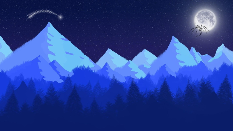 forest, no people, abstract, winter, digital composite, scenics - nature, cold temperature, sky, nature, plant, 1080P, draw, tree, star, snow, night, blue