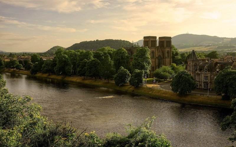 Britain, Great, 1080P, ness, Scotland, st, andrews, Cathedral, Trees, River