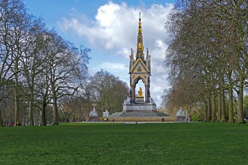 outdoors, grass, the past, statue, spirituality, cloud - sky, church, sculpture, prince albert memorial, art and craft, sky, plant, surrounded, travel destinations