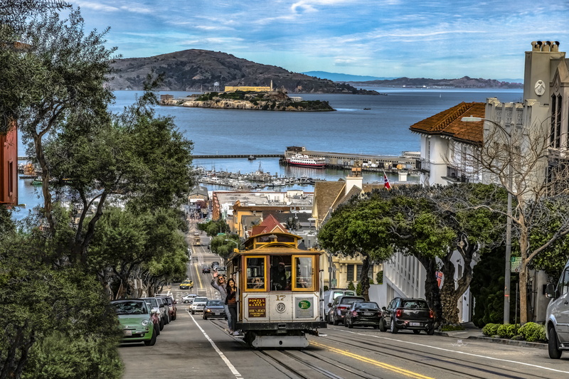 tram, home, Hyde Street, USA, road, building, 8K, CA, San Francisco, the ocean, street, coast