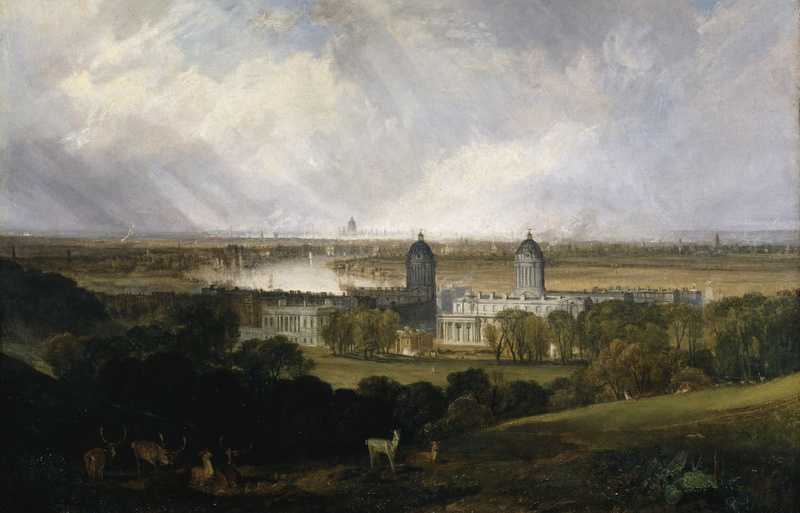 castle, London from Greenwich Park, Park, William Turner, landscape, picture, trees, animals, 2K