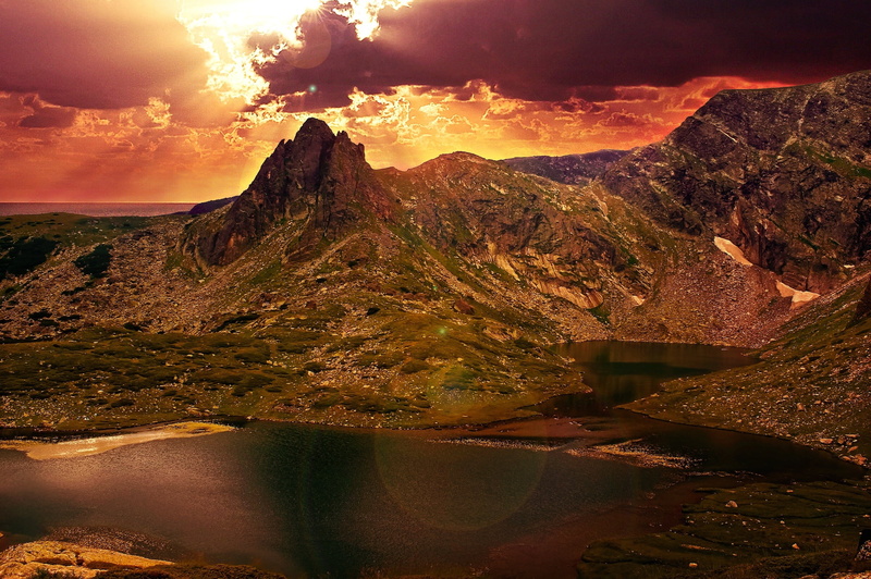 mountain landscape, view, weather, forest, fresh, non-urban scene, rock - object, scenics - nature, wood, sunshine, distant, outdoor, sunset, rock, breathtaking
