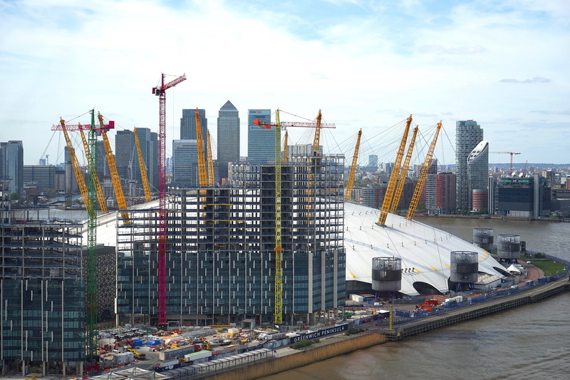 architecture, landmark, city, building exterior, british, greenwich, aerial, 5K, building, cloud - sky, blue, river, landscape, united, construction equipment