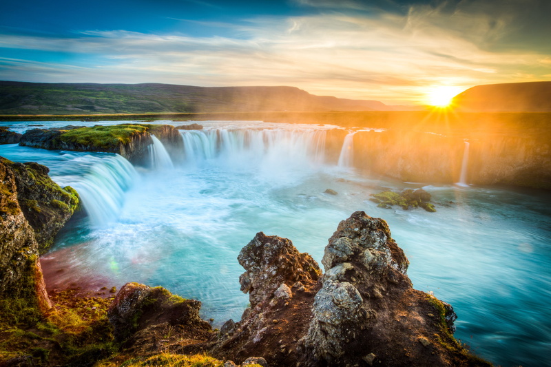 solid, rock, travel, water, Godafoss, no people, long exposure, travel destinations, cliff, 4K, dawn, Iceland, landscape, outdoors, beauty in nature, land