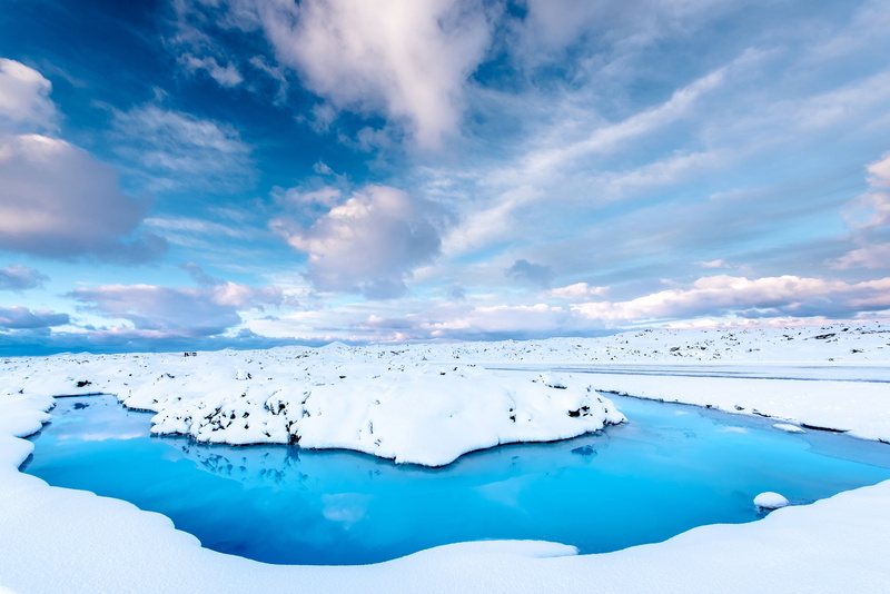 Iceland, clouds, snow, sky, winter, water, road, 4K