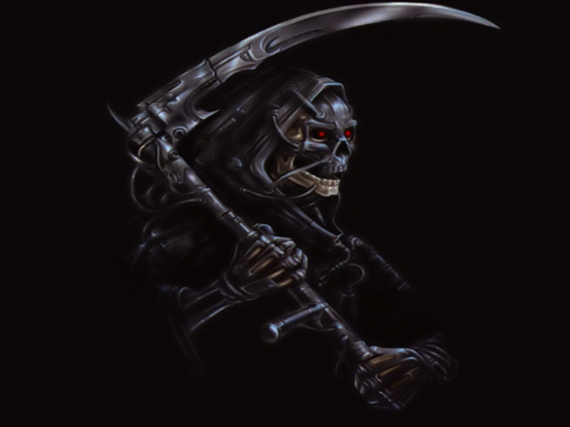 human body part, 720P, dark, azrael, indoors, Grim Reaper, weapon, military, portrait, human bone, bone, black color, human skeleton, one person, technology