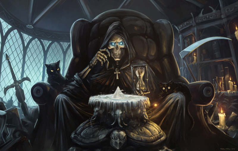 Discworld, death, sword, Grim Reaper, scythe, 1080P, black cats, Fran Fdez