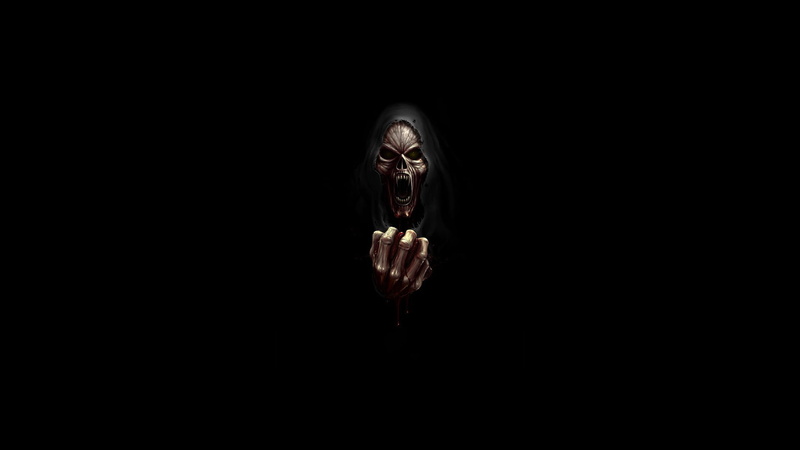 minimalism, fantasy art, Grim Reaper, skull, blood, 1080P, piercing, bones, evil, vampires