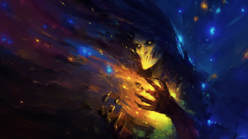 horror, Sephiroth Art, concept art, 1080P, creature, skull, digital art, neon, Alexey Grishin, painting, drawing, artwork