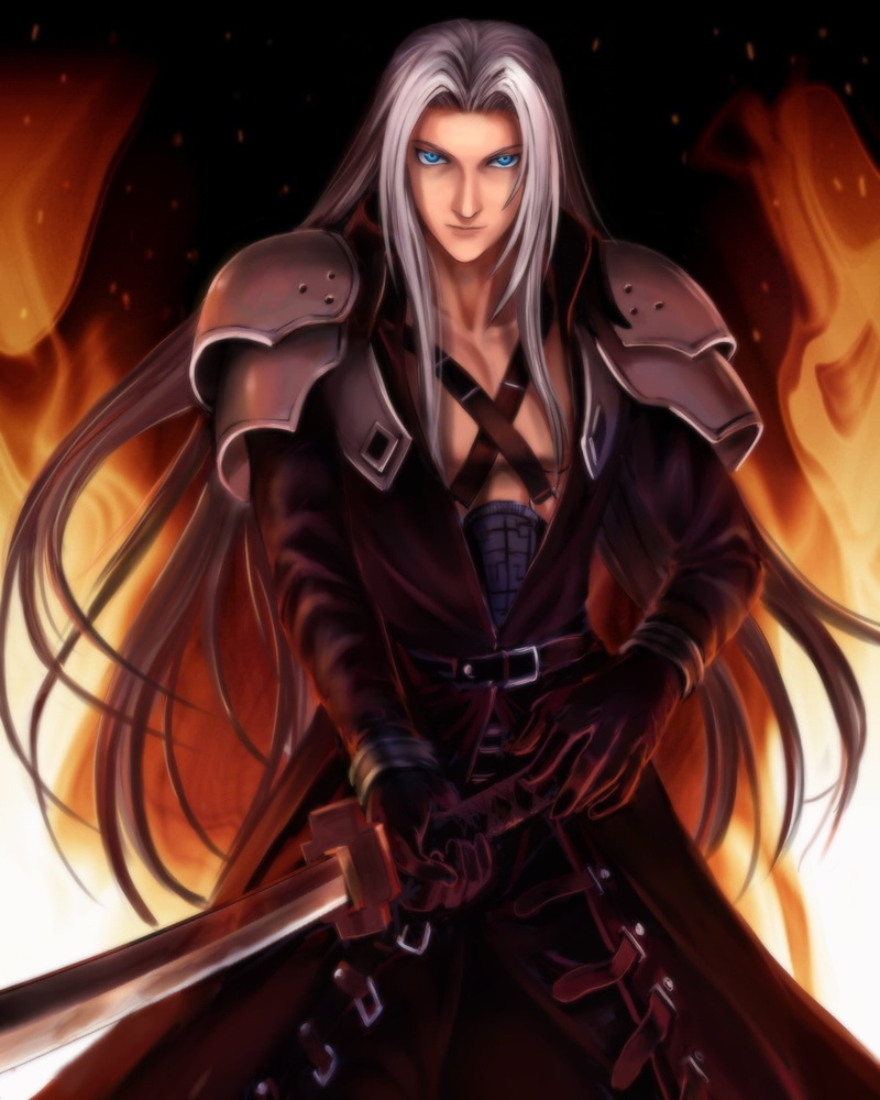 anime, art, games, Fire, 720P, fantasy, video, vii, hd, sephiroth, final, Final Fantasy VII