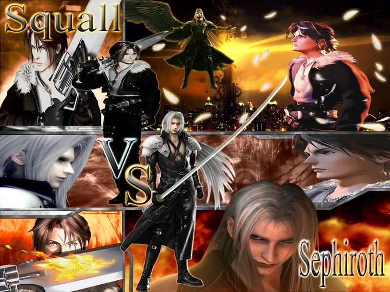 ffvii, fighting, squall, final, ffviii, vs, hd, sephiroth, 480P, fantasy, anime, Final Fantasy, art