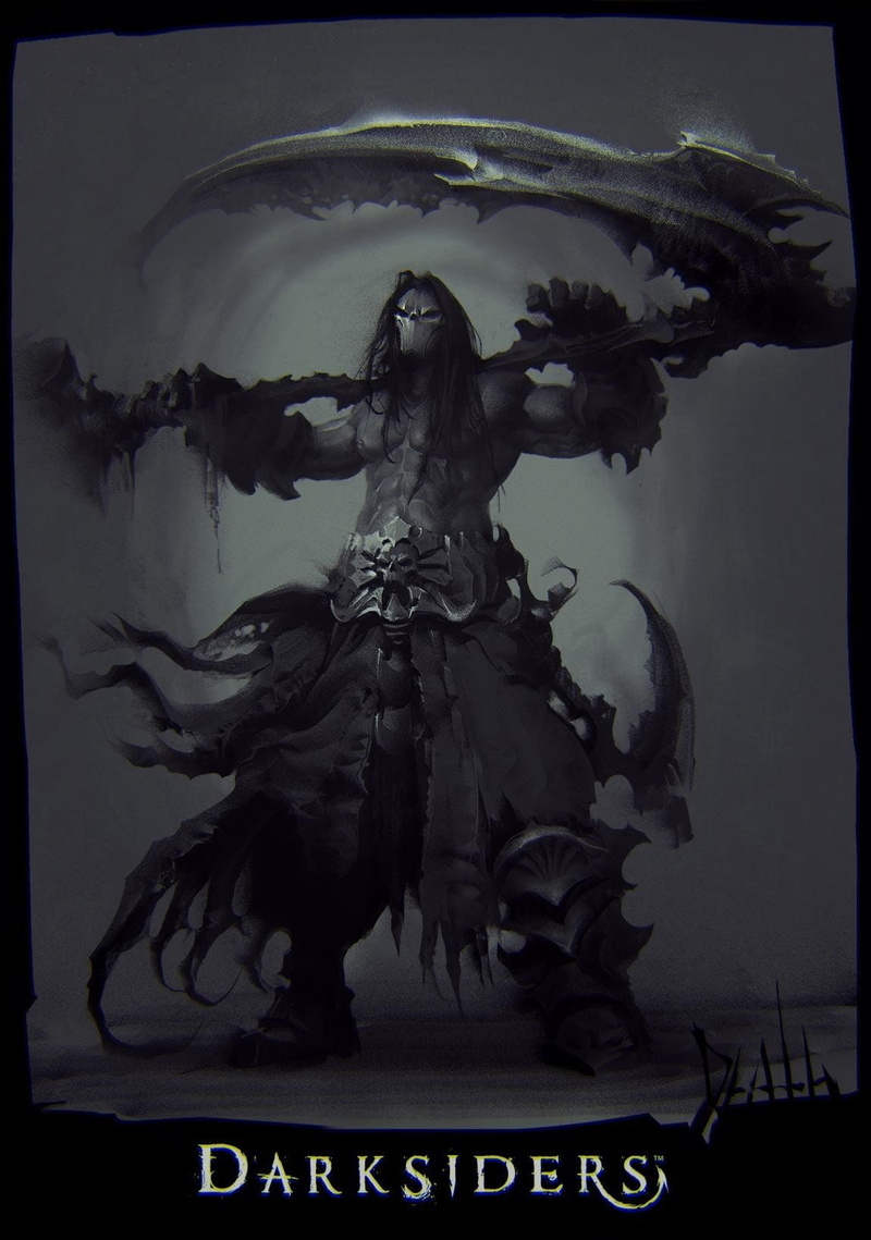 angel, the past, architecture, 720P, sky, low angle view, craft, water, male likeness, art and craft, nature, darksiders war death four horsemen of the apocalypse