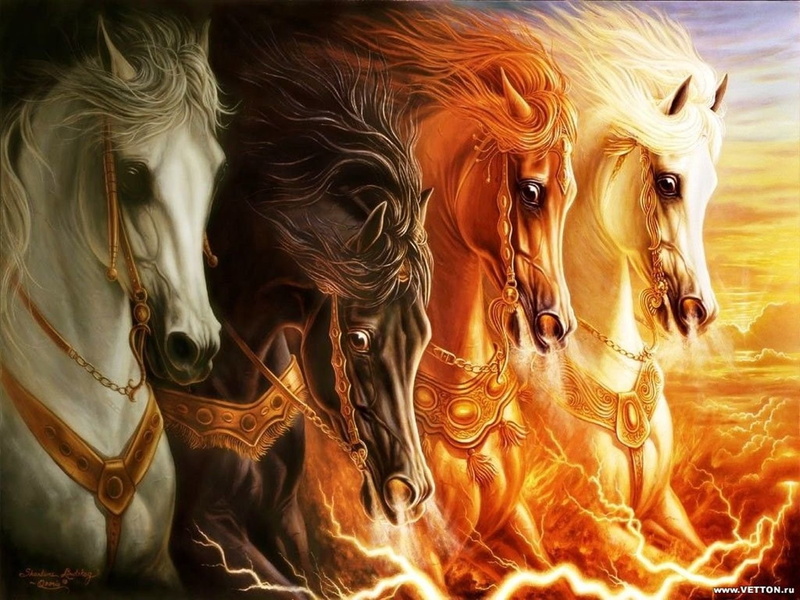 720P, Dark, black, Horse, orange, beige, four, Horsemen Of Apocalypse, white, Creature, Other, digital