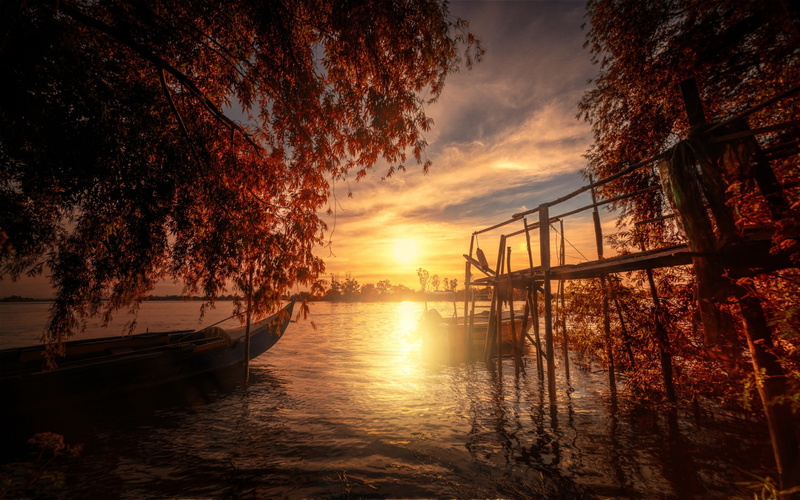 cloud - sky, asia, tropical Climate, travel, sky, fall, scenics - nature, sea, tourism, morning, 1080P, orange, travel Destinations, reflection, sunrise - Dawn
