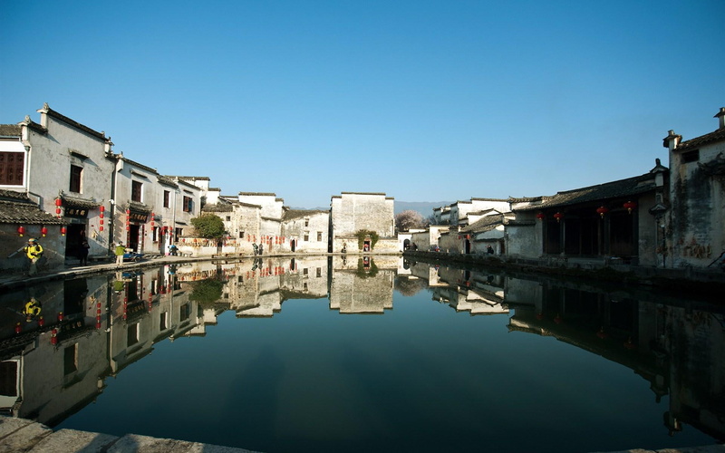 urban, 1080P, water, house, reflection, Chinese architecture, sky