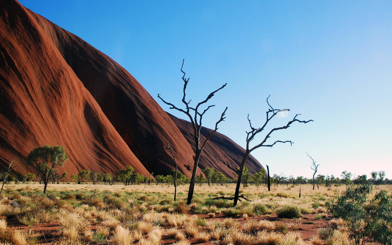 beautiful, shrubs, uluru, 2K, ayers, nature, skies, blue, clear, 3d and abstract, deserts, rock