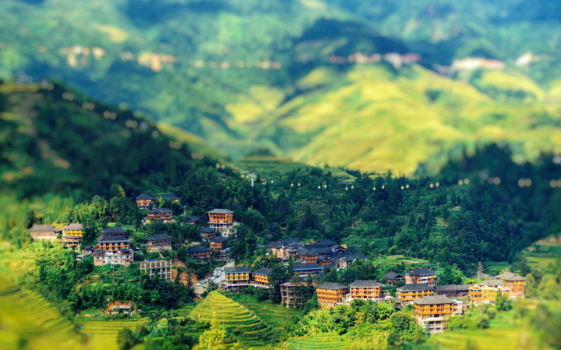photography, terrace, city, mountain, longji, growth, outdoors, high angle view, plant, building exterior, environment, townscape, town, nature, built structure