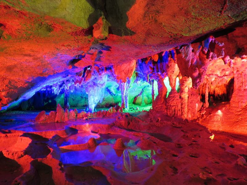 tourism, stone, indoors, physical geography, nature, low angle view, no people, solid, china, water, the scenery, rock formation, pattern, stalactite, multi colored