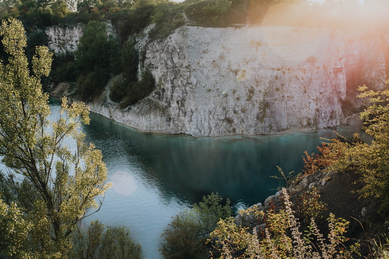 beauty in nature, limestone, cliff, cracow, tree, day, 4K, scenics - nature, flooded, nature, growth, sunlight, waterscape, rocks, high angle view, wek