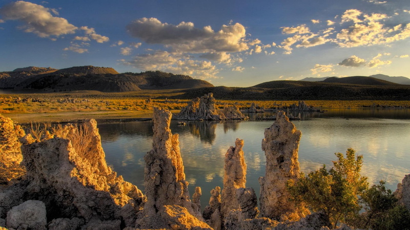 clouds, limestone, monuments, nature and landscapes, 1080P, hills, lake